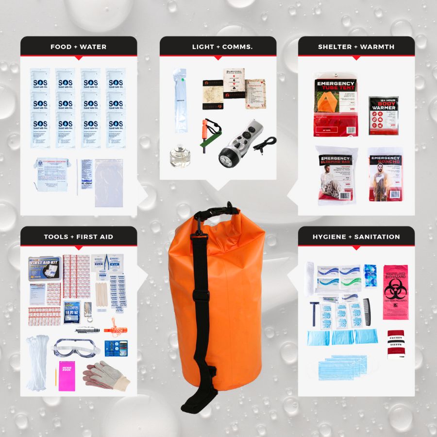 Waterproof Survival Kit - Fully Stocked Go Bag