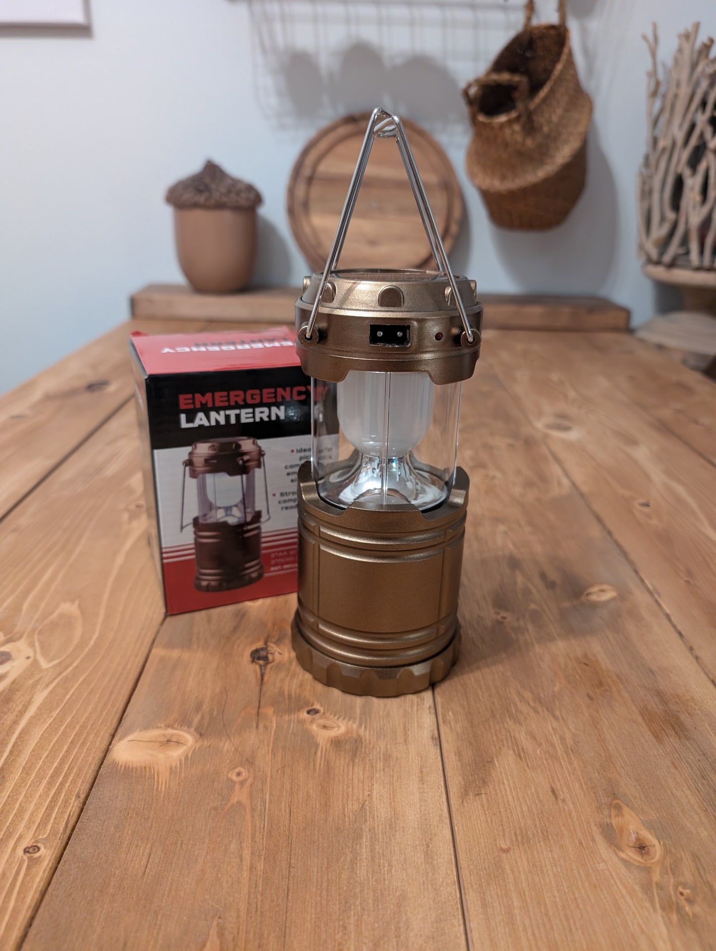 collapsible solar lantern on a table