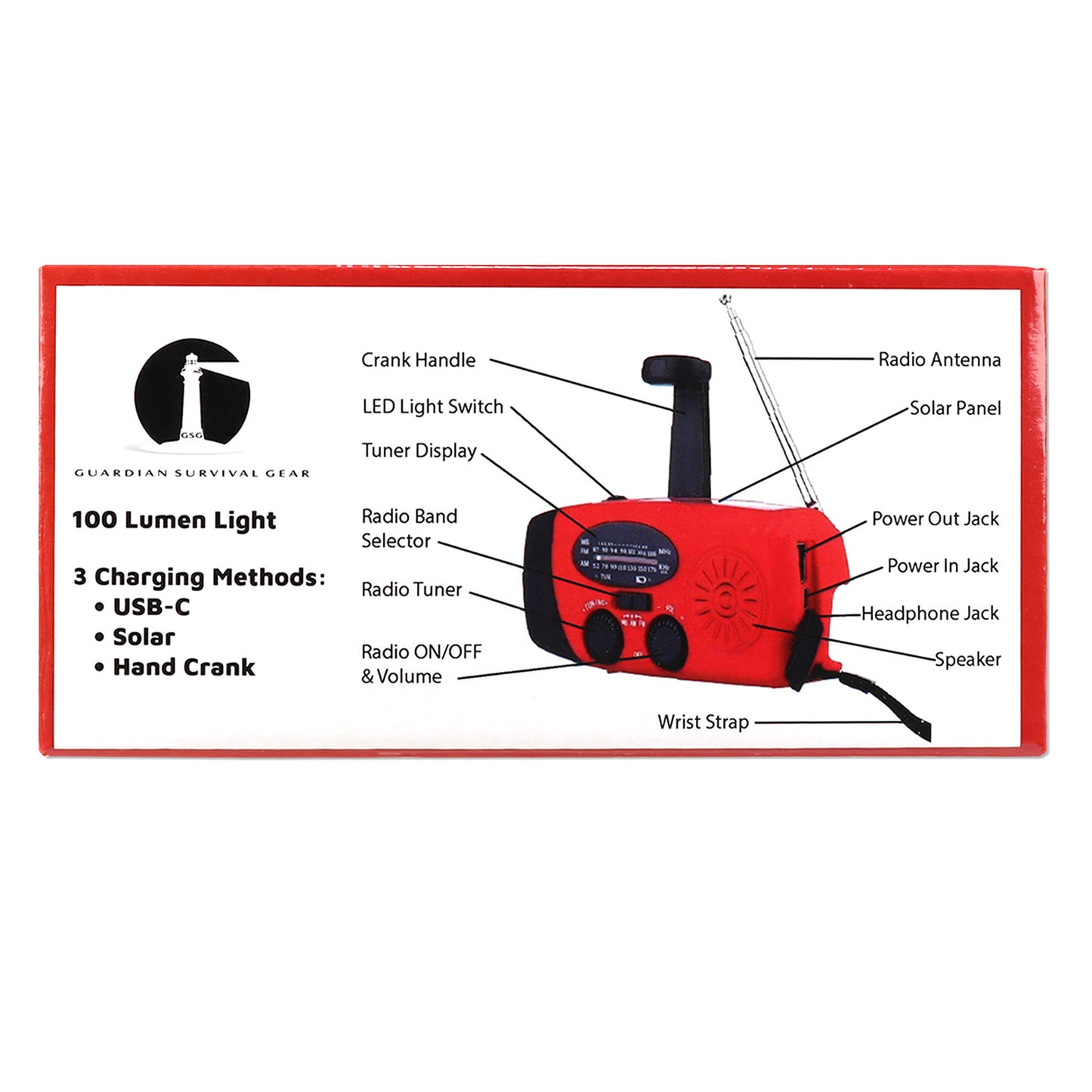 Solar Powered Radio, Flashlight, Siren and Charing Bank