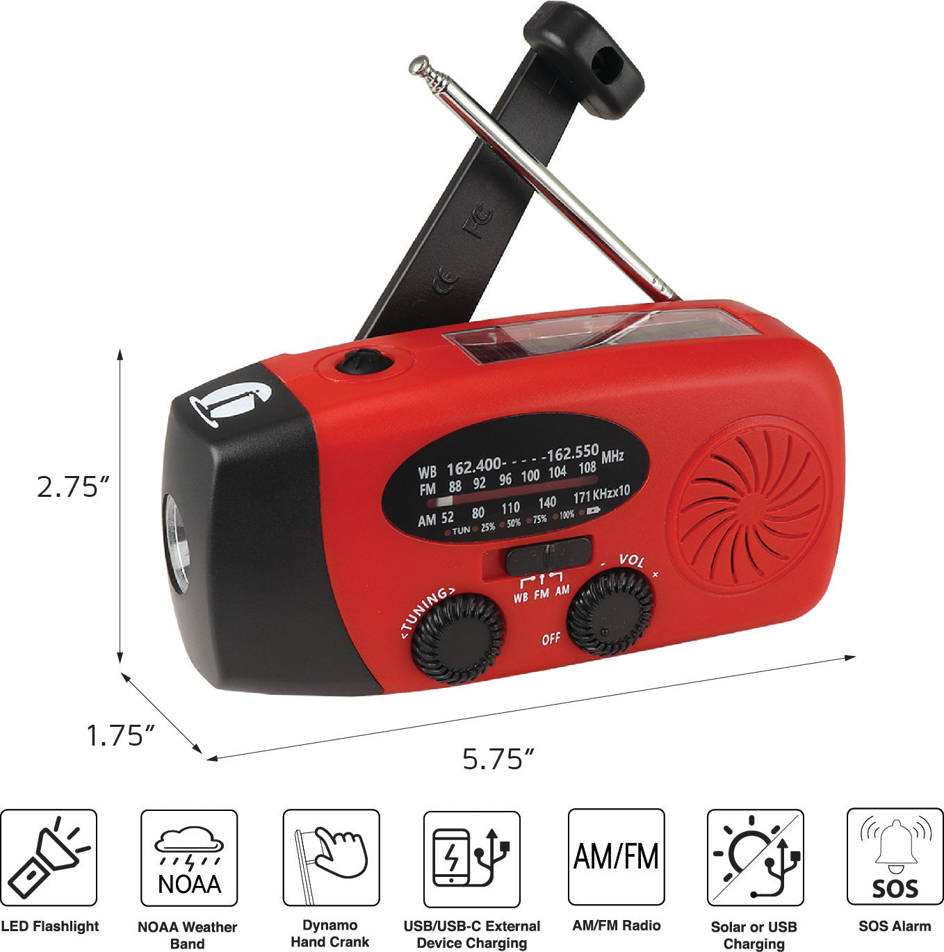 Solar Powered Radio, Flashlight, Siren and Charing Bank