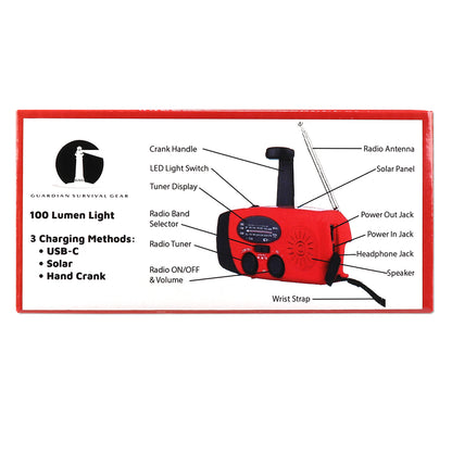 Solar Powered Radio, Flashlight, Siren and Charing Bank